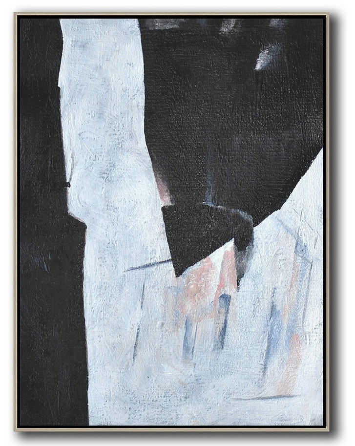 Hand-Painted Black And White Minimal Painting,Hand Painted Aclylic Painting On Canvas #M6M3